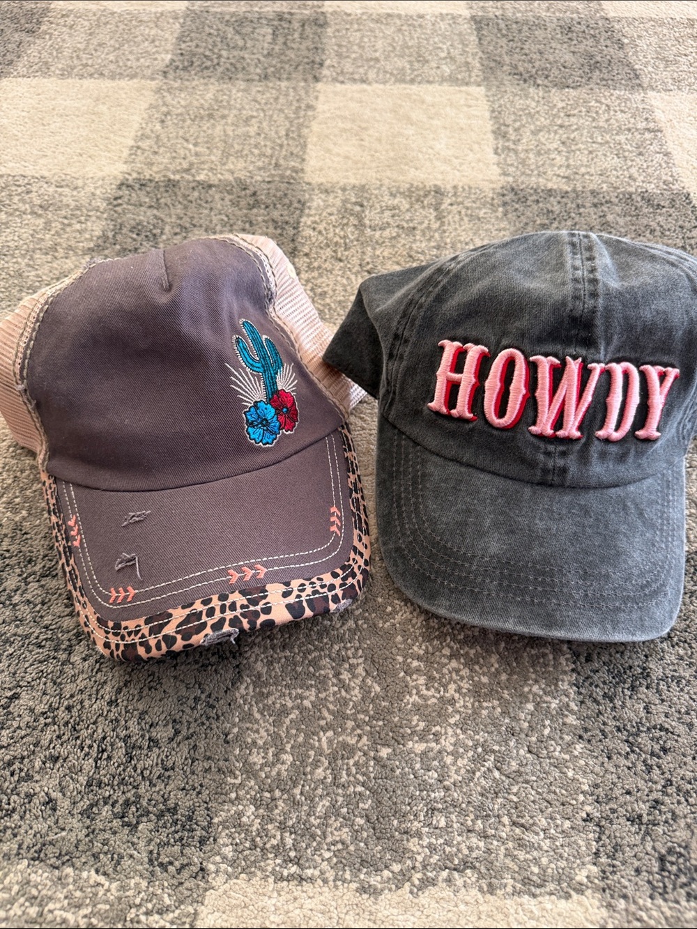 Embroidered Cactus & HOWDY Graphic Caps - Pink, Teal, Gray